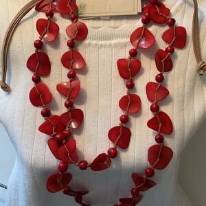 Tagua Vibrant Red Beaded Necklace - Taya Nut from Ecuador